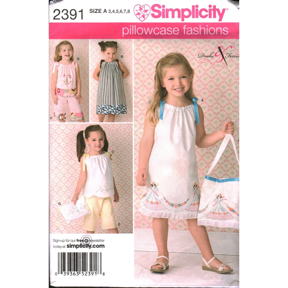 Simplicity 2391 Child Sewing Pattern Pillowcase Dress Top Pants Bag Size 3-8